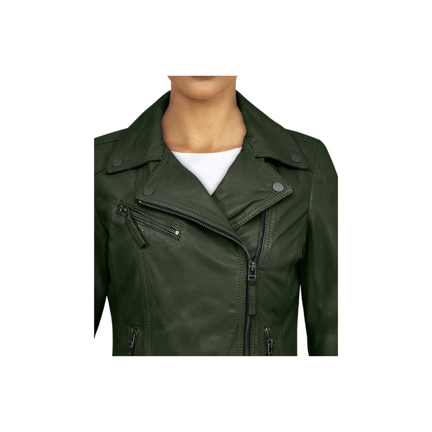 Oakwood Clips 64624 blouson cuir femme vert foncé