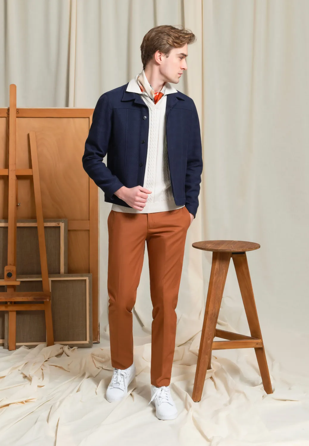 Pierre Talamon Yoke Brique pantalon homme brique