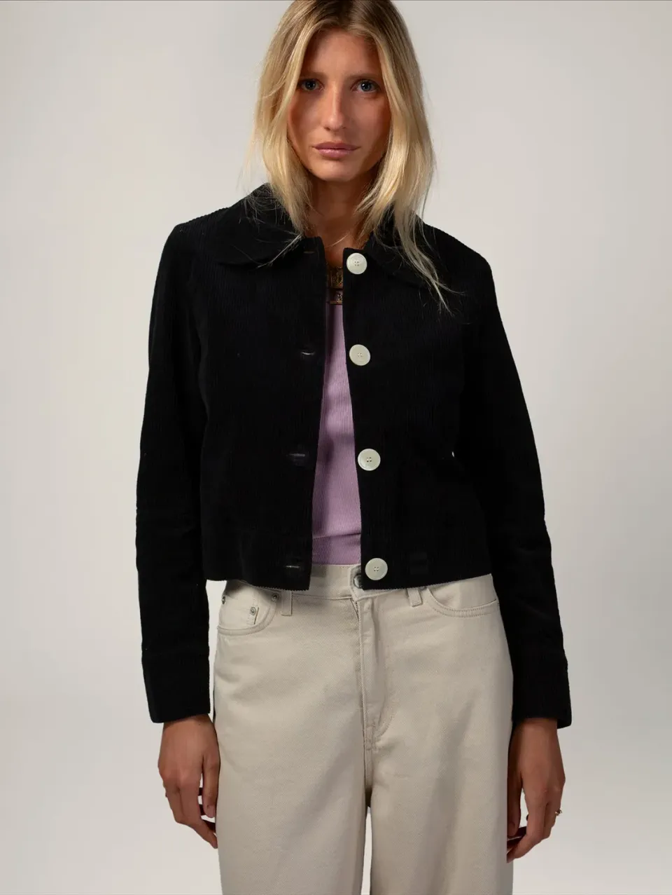 Cotelé Paris Daisy veste noire velours coton bio