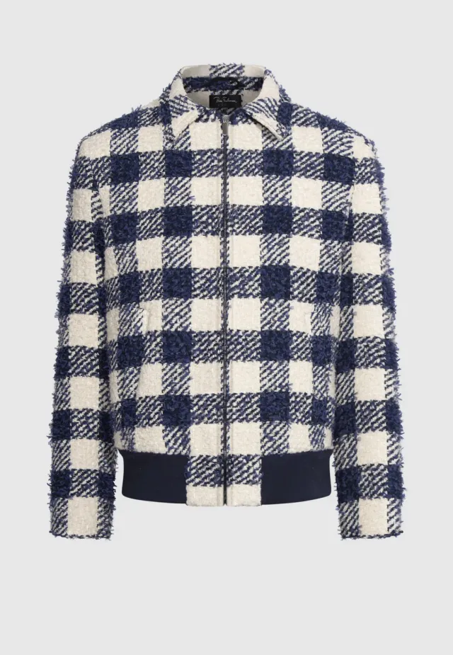 Pierre Talamon Fantaisie blouson carreaux tweed bleu