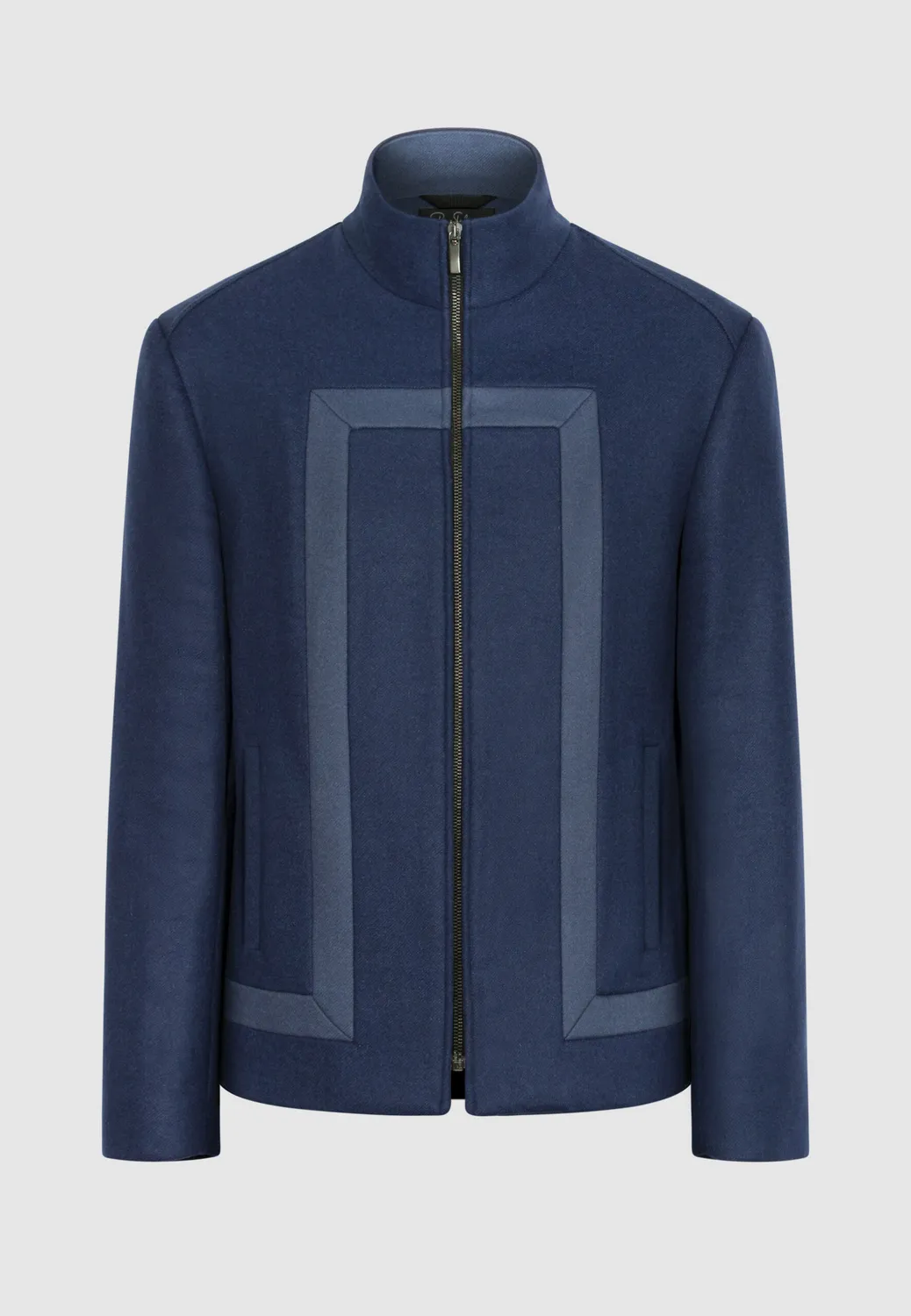 Pierre Talamon Blouson Laine Bleu Zippé Contrasté