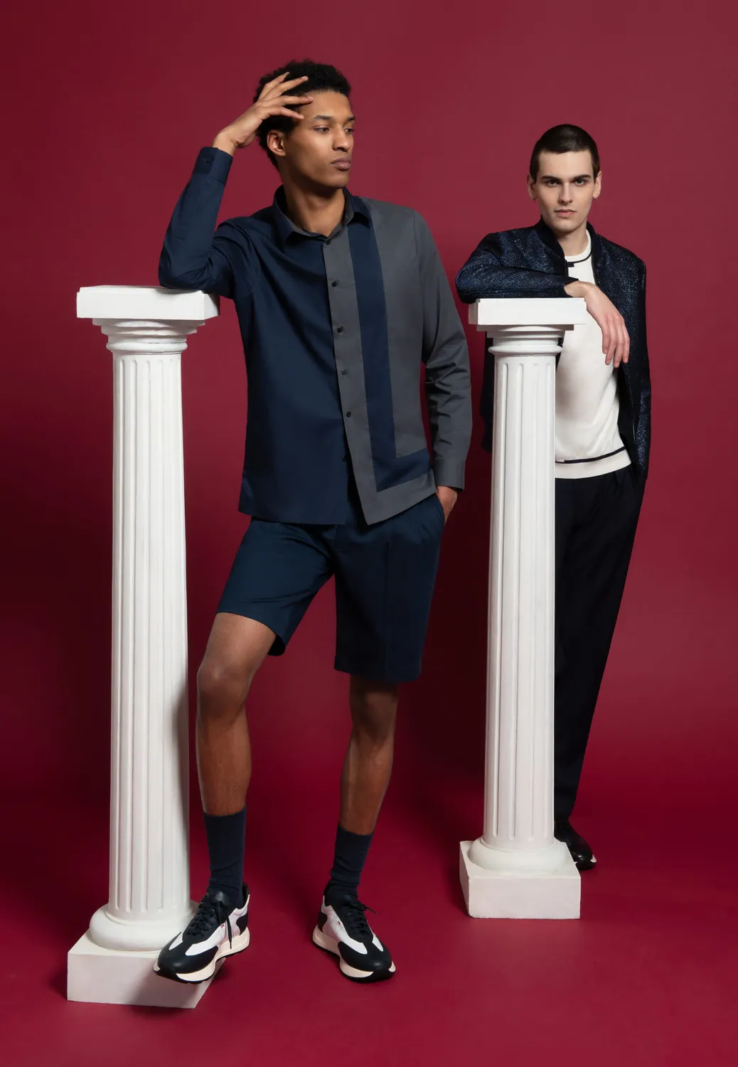 Pierre Talamon chemise empiècements gris bleu coton