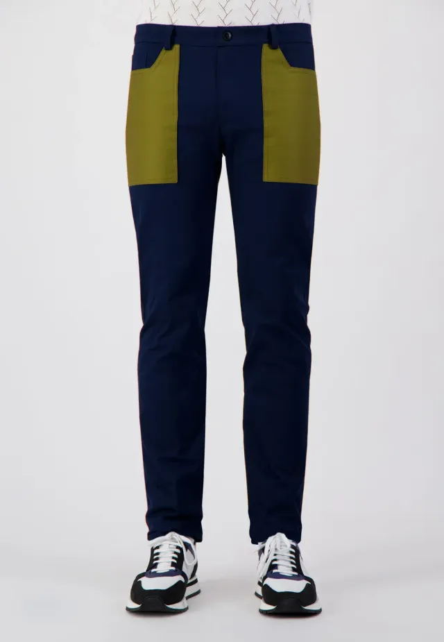 Pierre Talamon Yoke pantalon bleu vert coupe droite