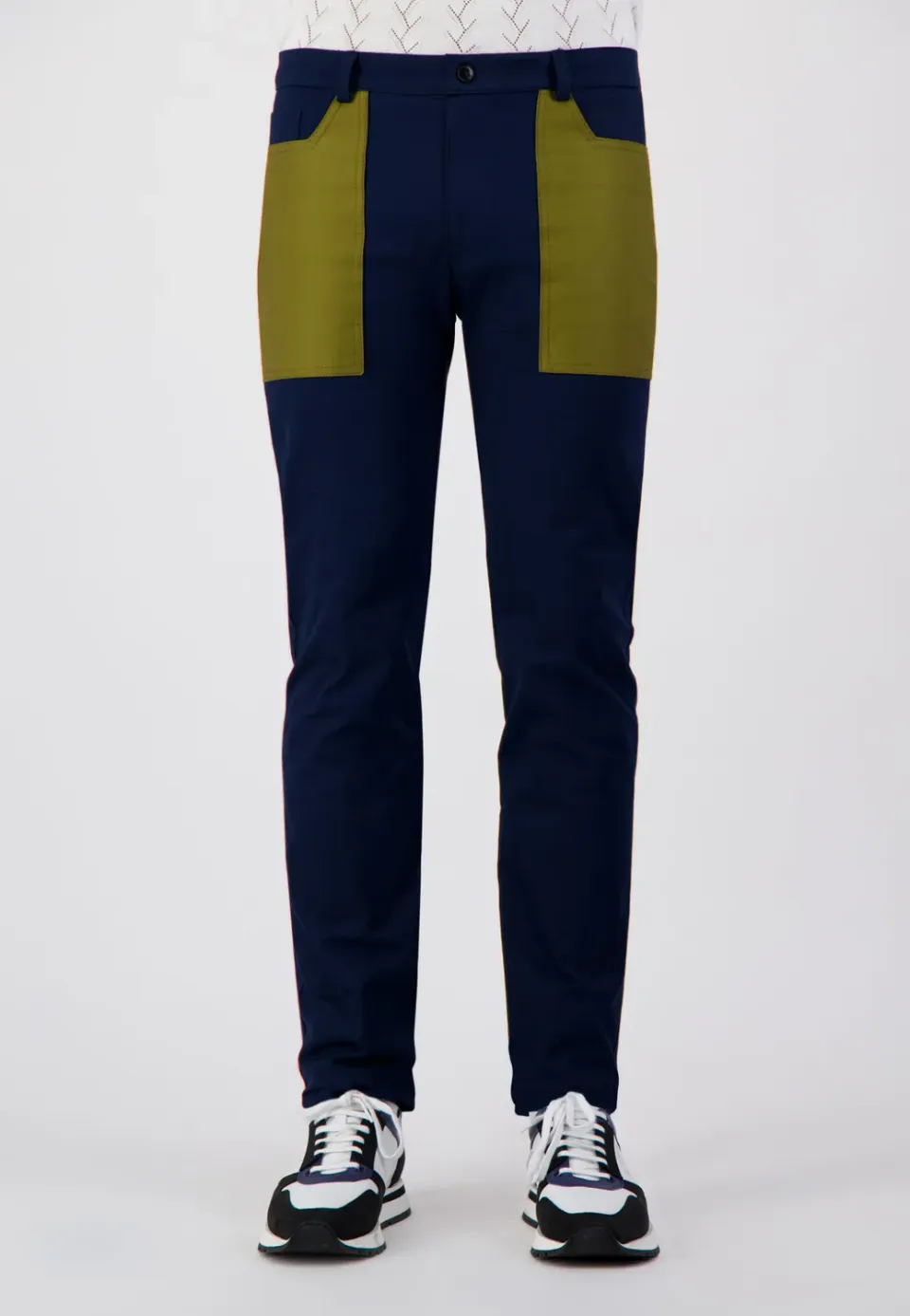 Pierre Talamon Yoke pantalon bleu vert coupe droite