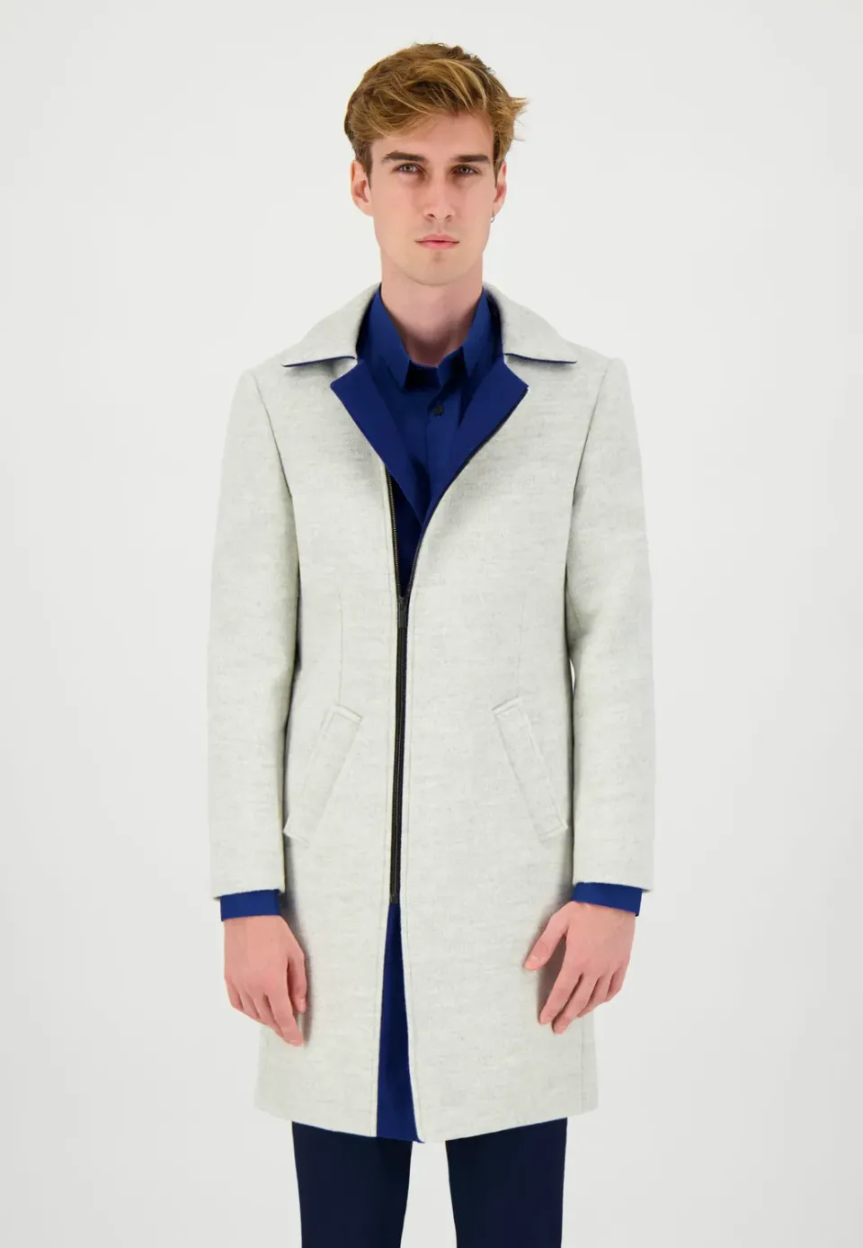 Pierre Talamon asymétrique gris et bleu manteau