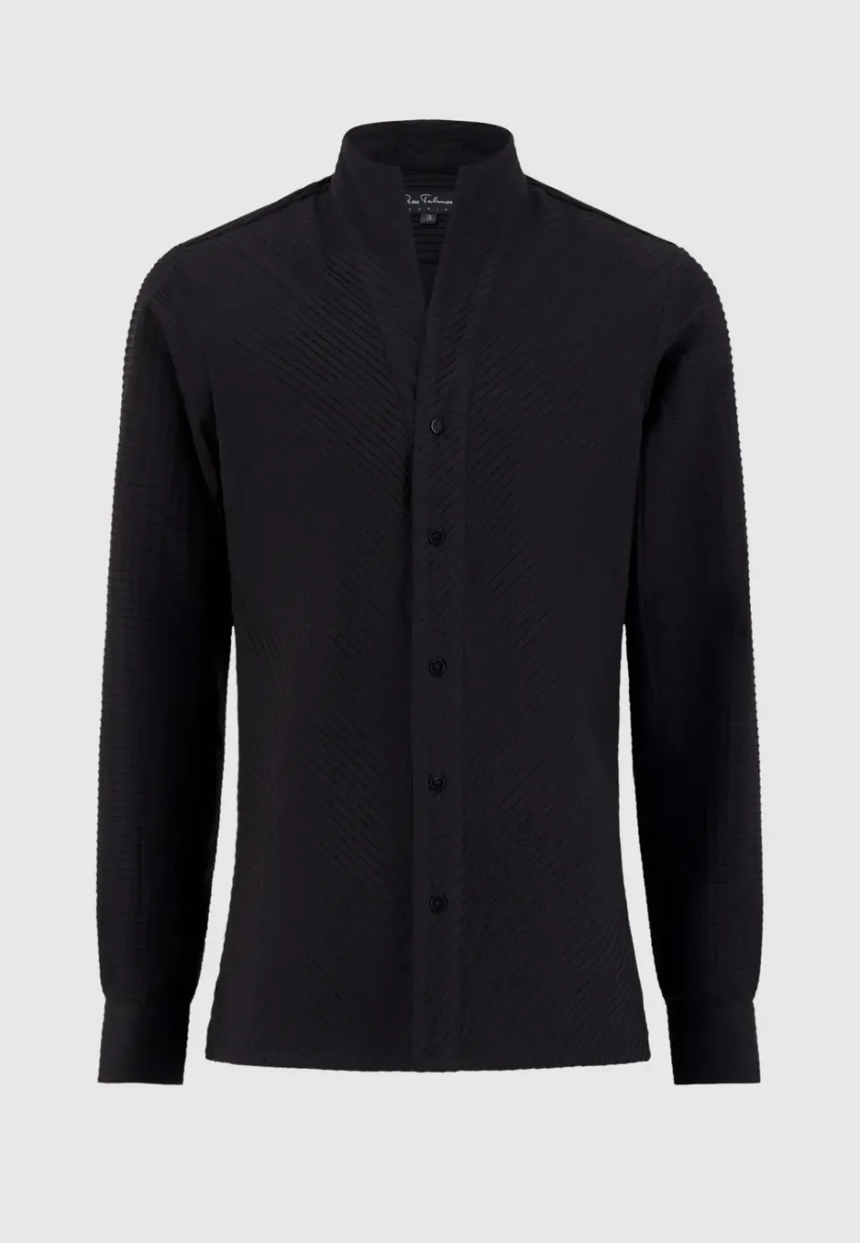 Pierre Talamon Plissé chemise noire col montant