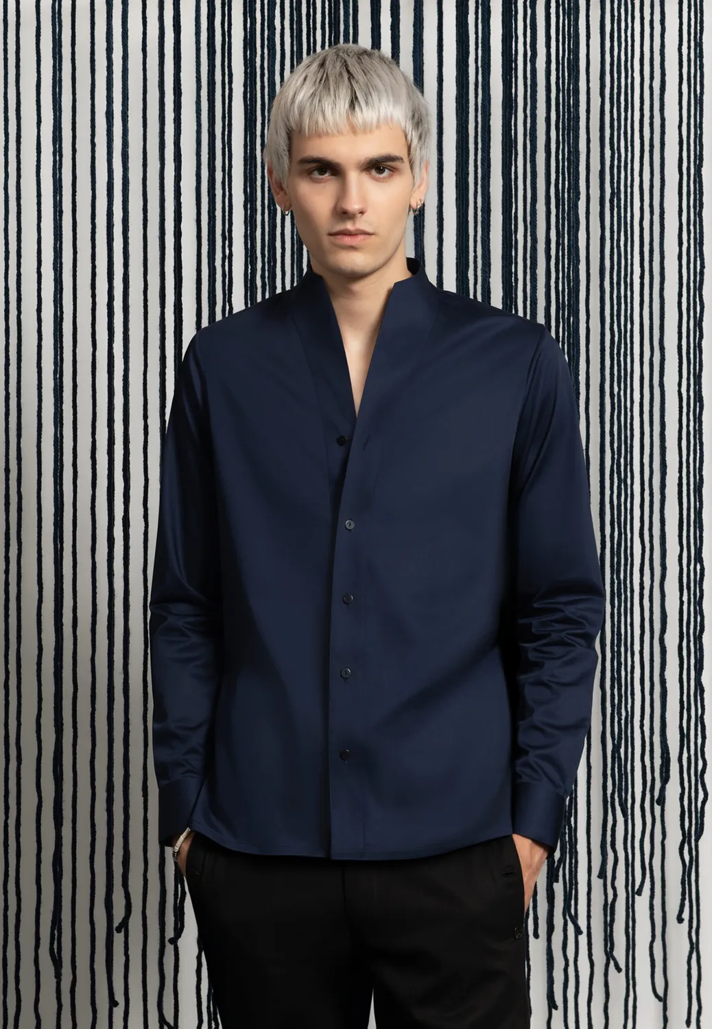Pierre Talamon Col Montant chemise marine coton