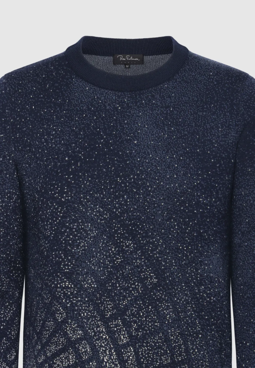 Pierre Talamon Jacquard Motif Neige Pull Marine Laine