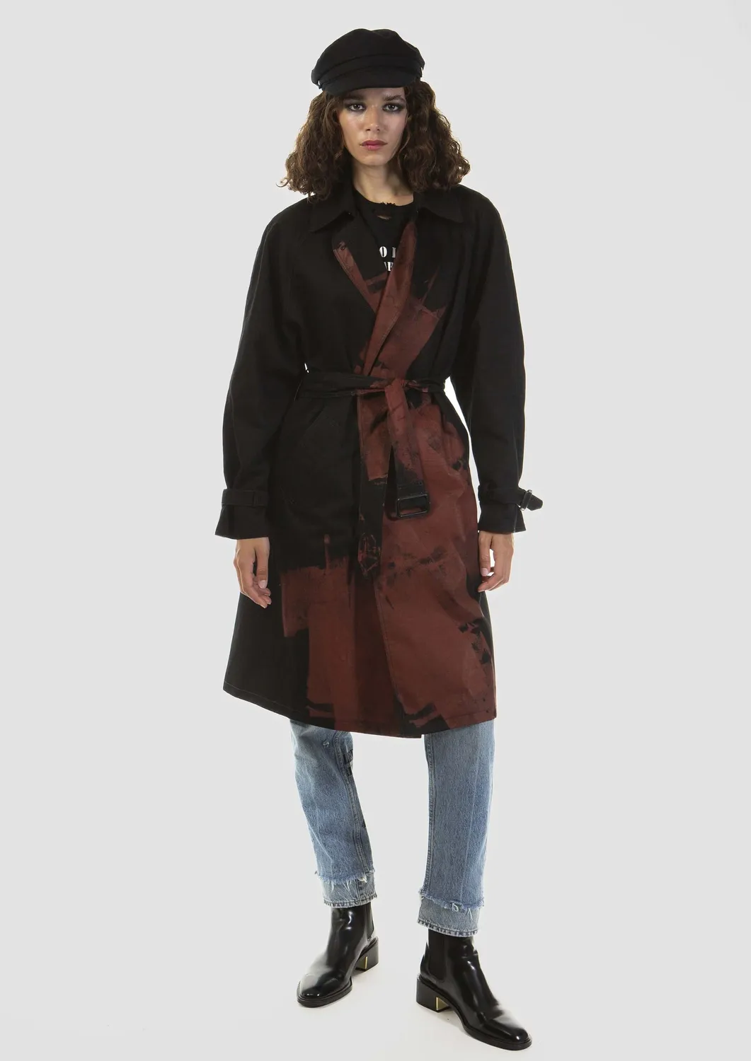 Paolo Leduc Bleeding Trench manteau noir rouge coton