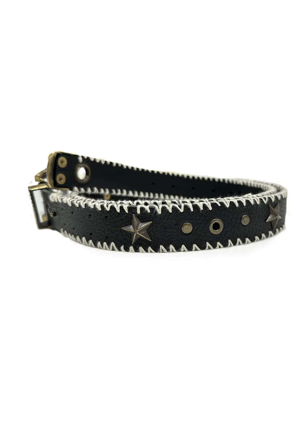 Paolo Leduc ceinture cuir noir cloutée dorée