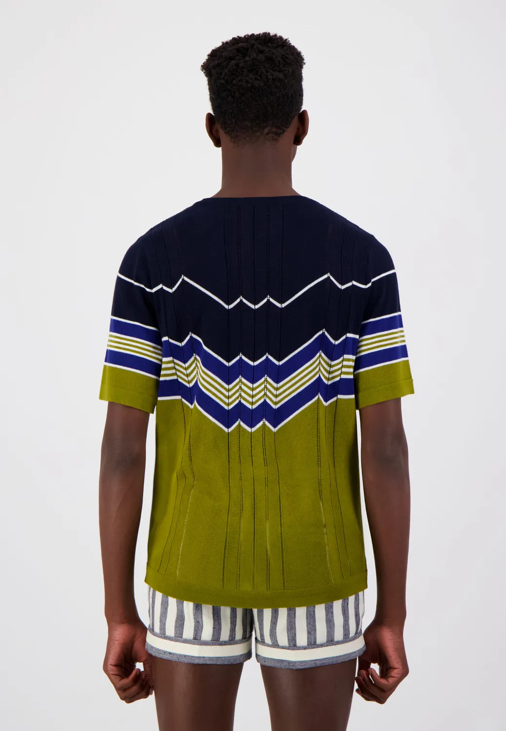 Pierre Talamon Sunrise T-shirt rayé navy kaki coton modal