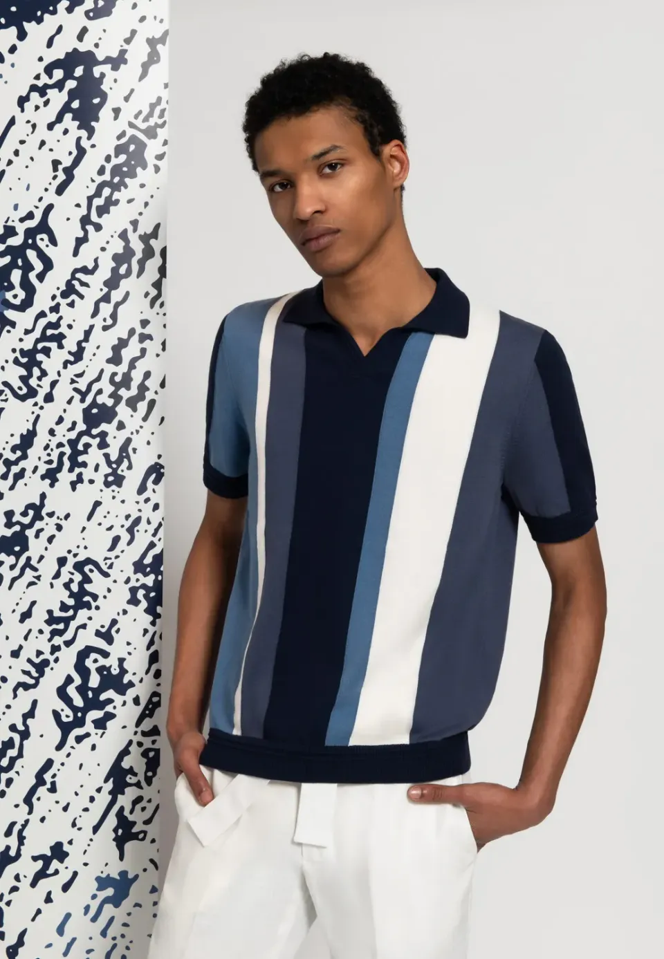 Pierre Talamon polo rayures bleu marine coton
