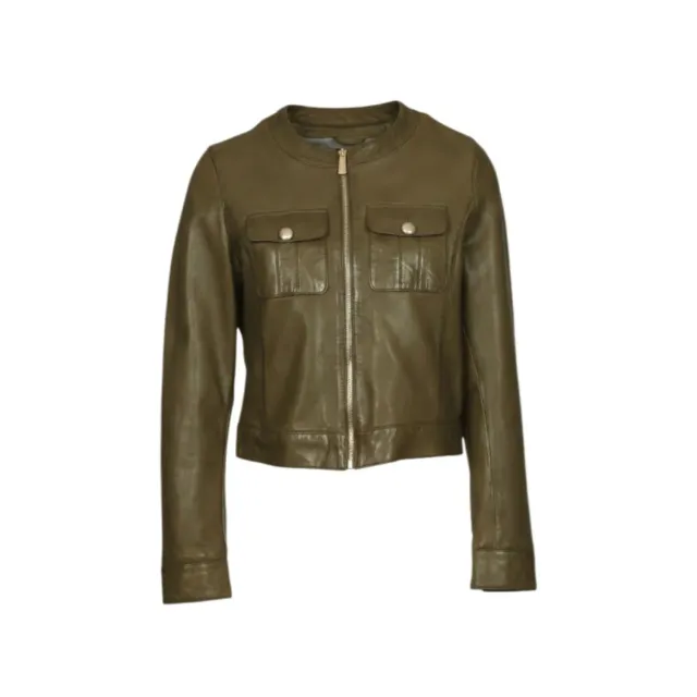 Oakwood Susan 65161 veste cuir kaki foncé zippée