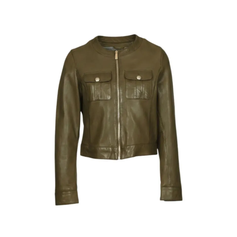 Oakwood Susan 65161 veste cuir kaki foncé zippée