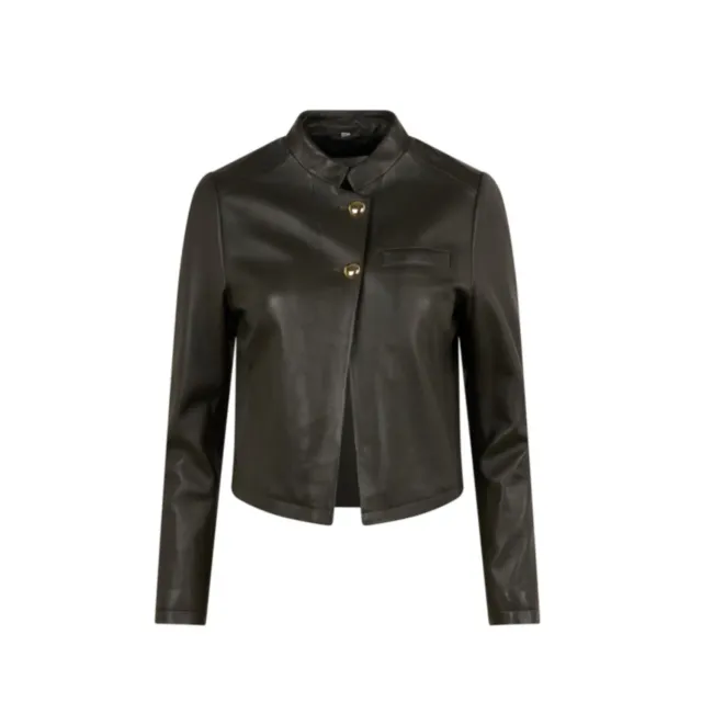 Oakwood Astra 65105 veste cuir kaki foncé col montant