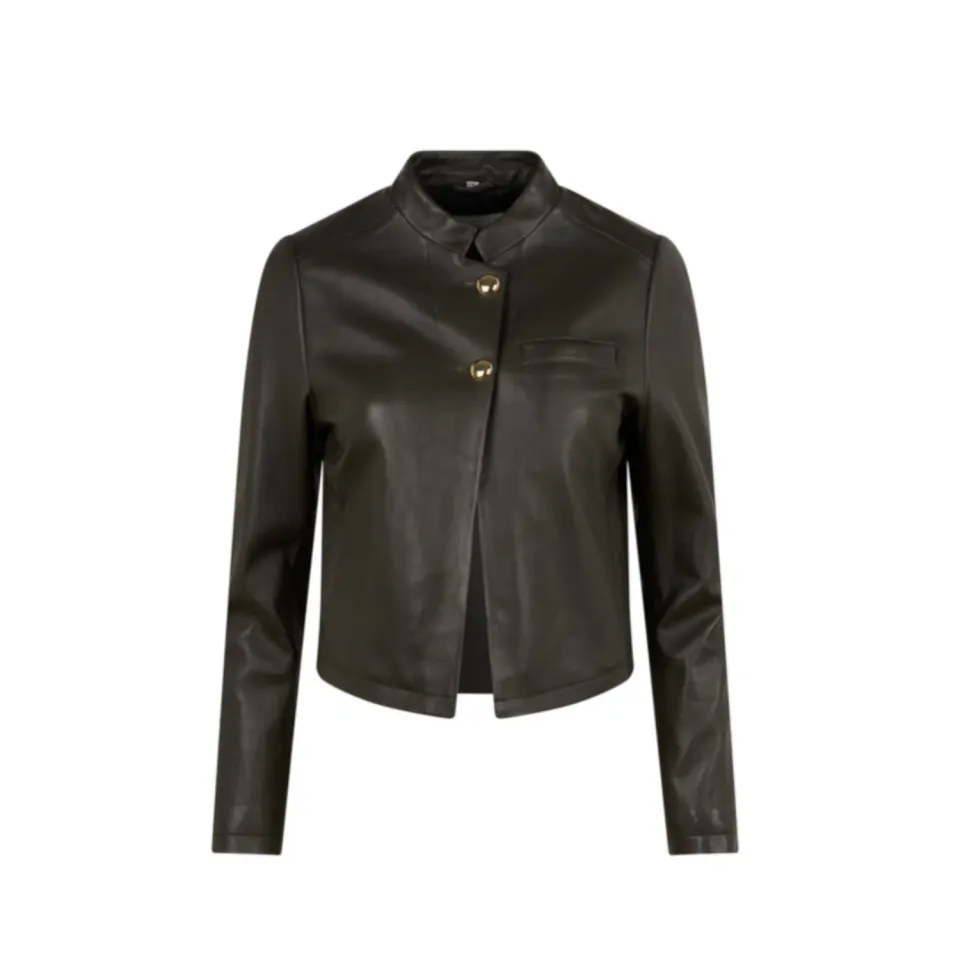 Oakwood Astra 65105 veste cuir kaki foncé col montant