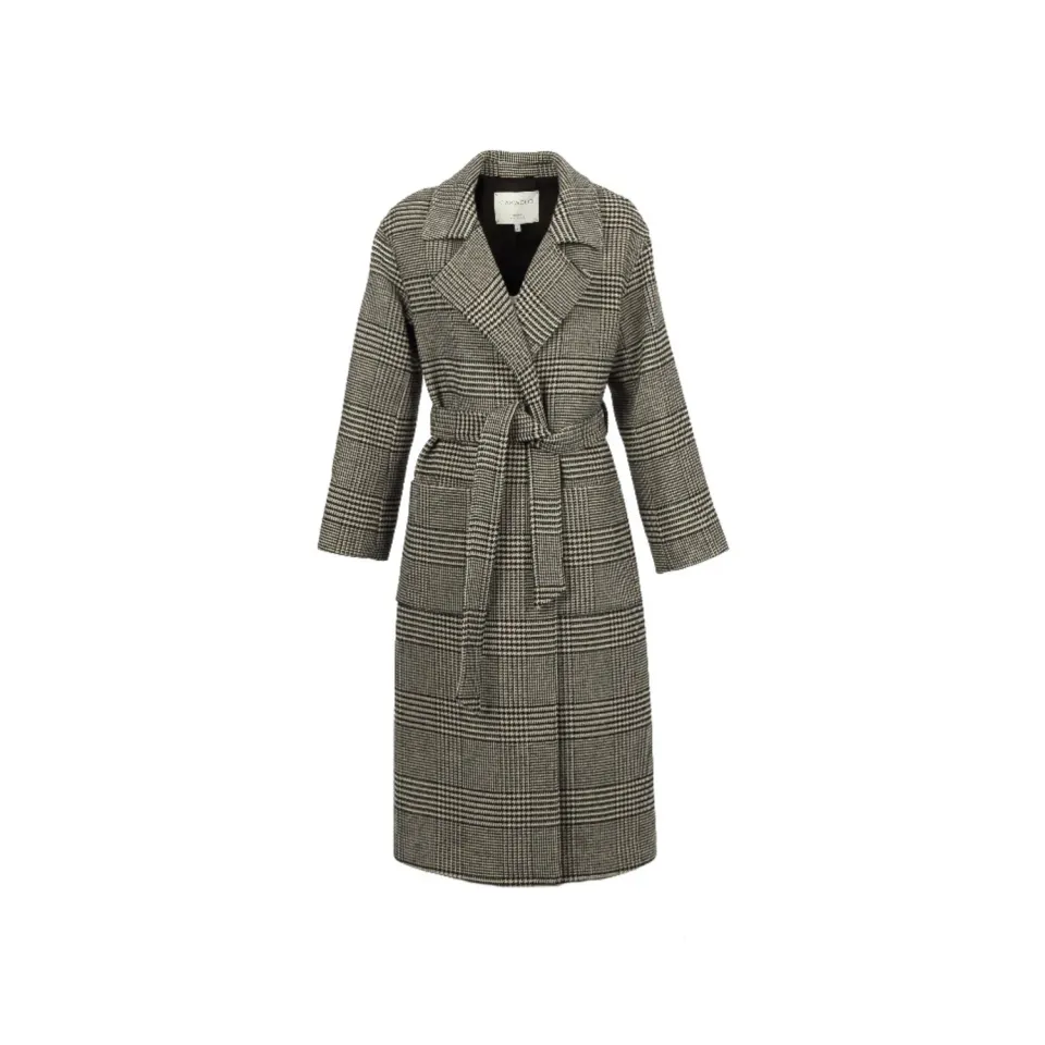 Oakwood Reality 65362 manteau carreaux noir laine ceinture