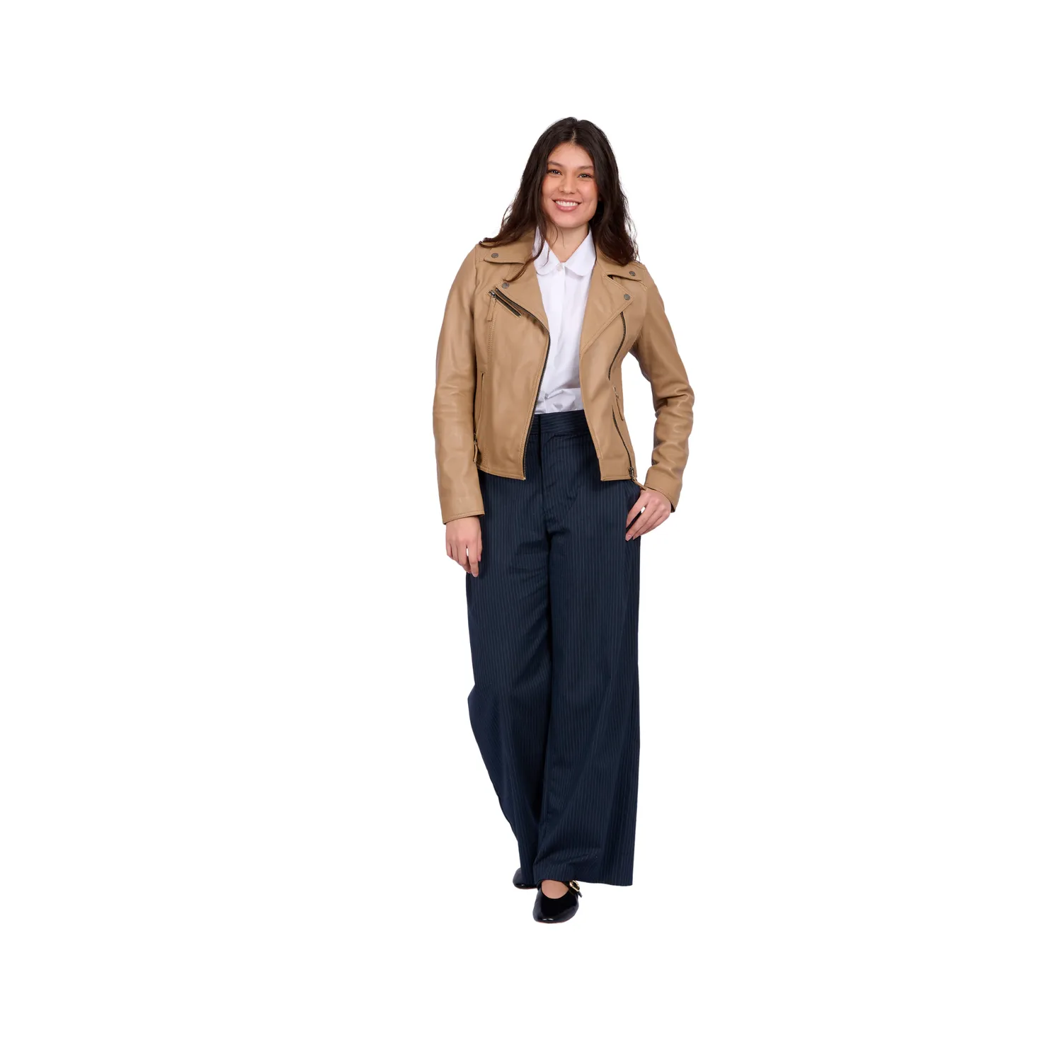 Oakwood Clips 64624 blouson cuir noisette asymétrique