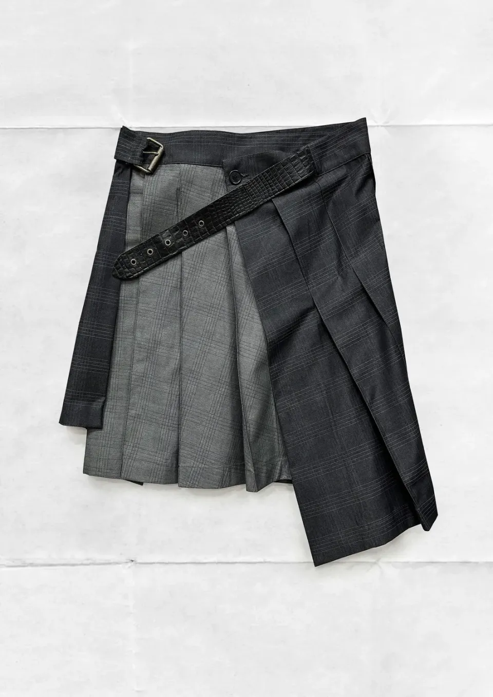 Paolo Leduc Hybrid Kilt jupe grise carreaux laine