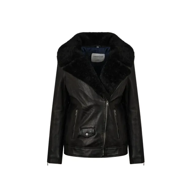 Oakwood Ariana 65085 blouson cuir noir col fourrure