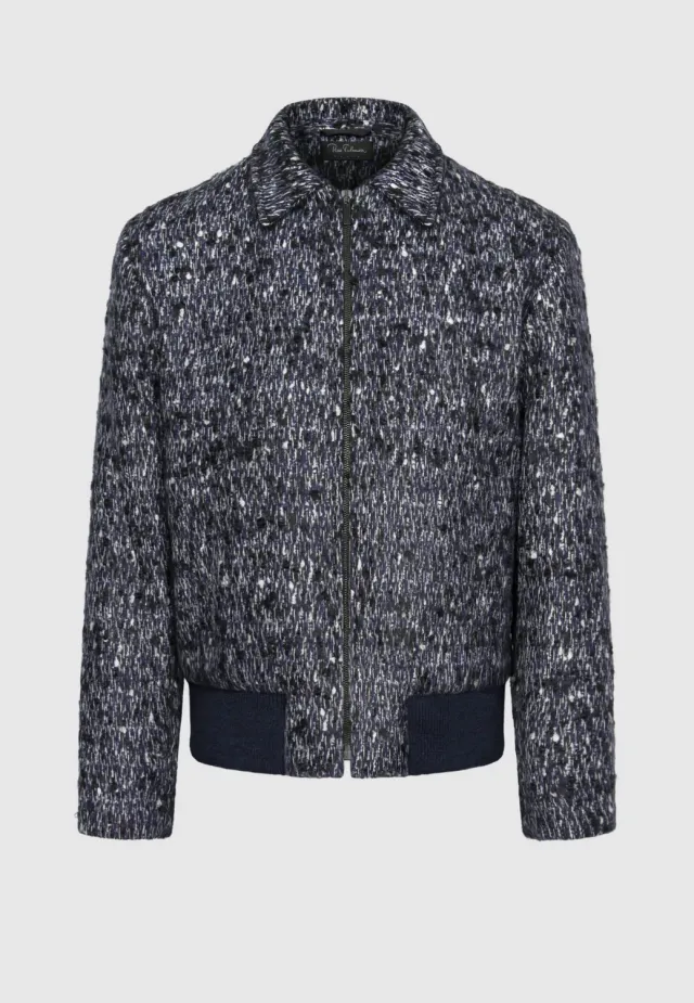 Pierre Talamon blouson tweed laine chiné bleu