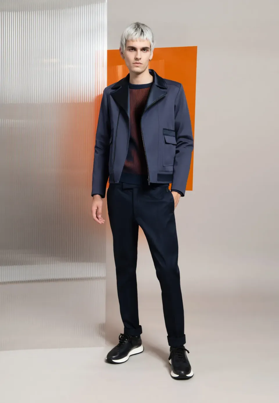 Pierre Talamon Perfecto Navy blouson bleu marine zippé